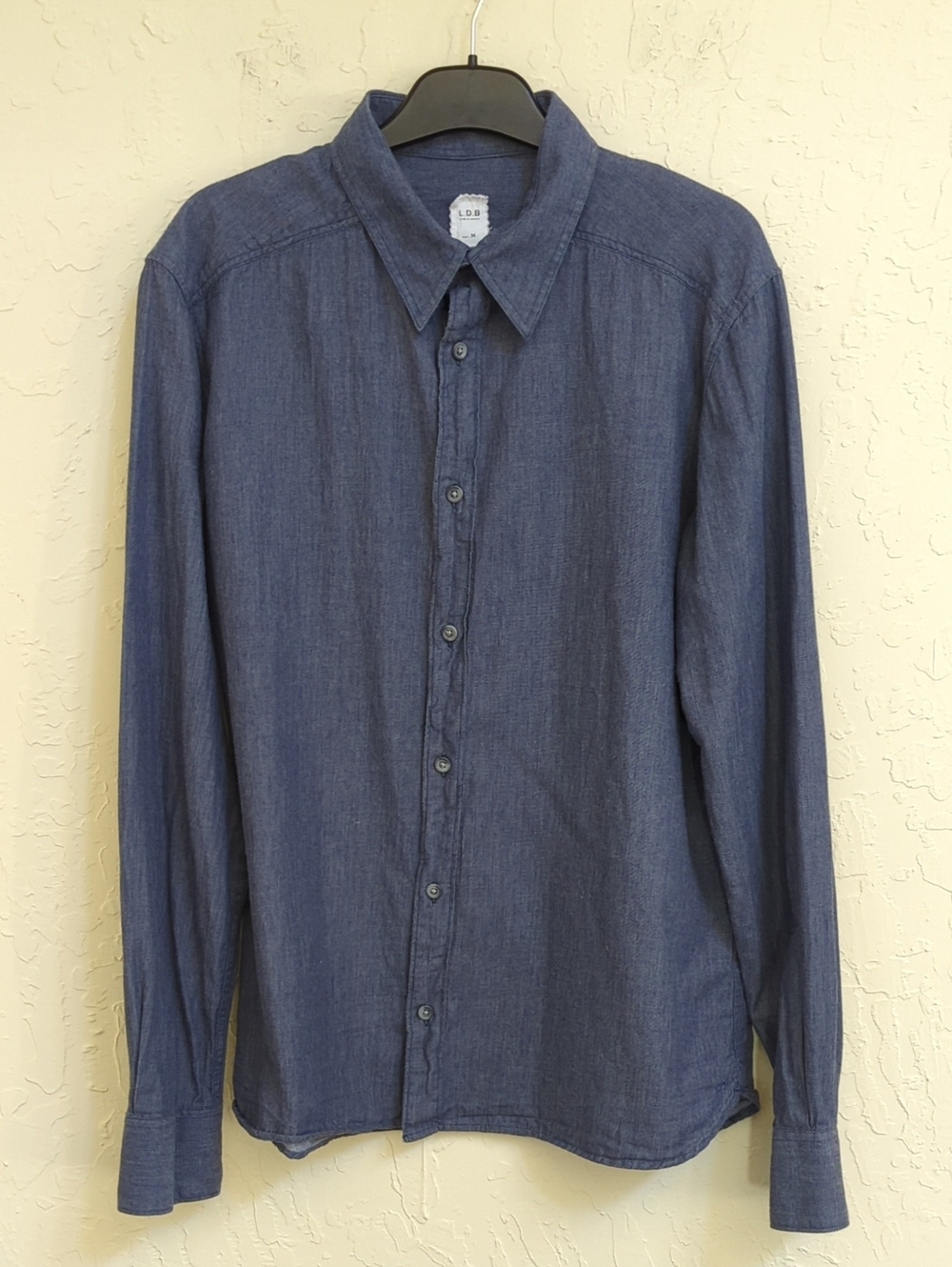 LDB Men's Long-Sleeve Blue Cotton Chambray Button Down Shirt Size Medium